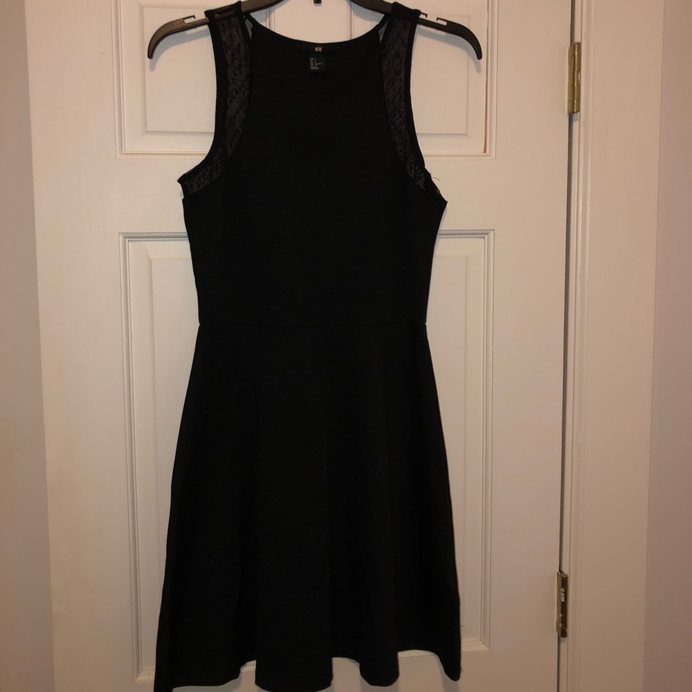 Black H&M Skater Dress w/ Mesh Shoulder Detail (S)
